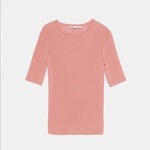 ZARA blush pink 3/4 sleeve ribbed sweater